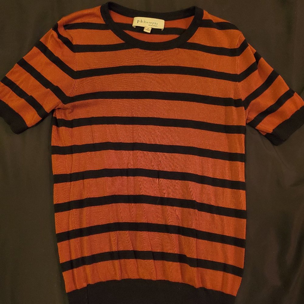 Philosophy Black and Orange Striped Top